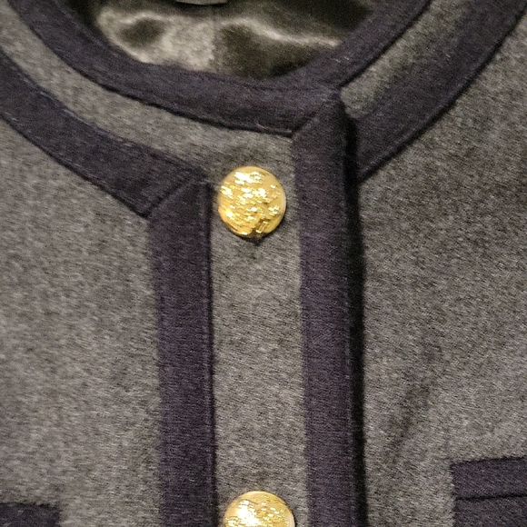 J Crew Charcoal Gray Lady Jacket Blazer Gold Buttons Navy Trim - 10 - Picture 4 of 9